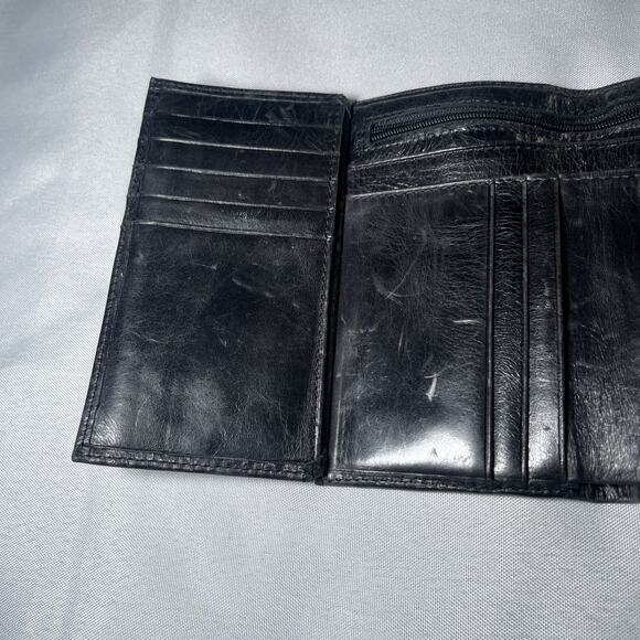 Women’s Fossil Four Fold Wallet Leather Black Snap Closure Zipper Broken In - Picture 8 of 11